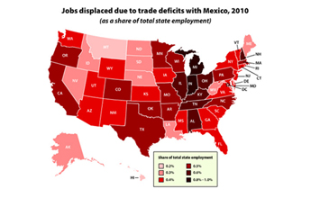 Map showing job loss from NAFTA