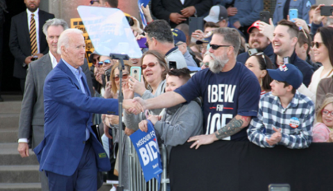 Vice President Biden greets an IBEW member at a campaign event in Missouri. 